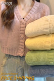 Knitted Short Jacket Women Sweaters Cardigan Solid V Neck Lantern Sleeve Button Fashion Soft Autum Cropped
