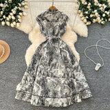 Fongt New Women's High-End Elegant Dress Women's Collar Sleeveless Single Buckle Ink Painting Long Dress