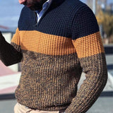 Fongt Men's Casual Sweater Knit Pullover Polo Type Long Sleeve Zip Collar Large Size Men's