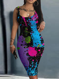 New Halter Belt Buttocks Printed Fashion Plus Size Dress-Outfit