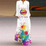 V-neck Long Sleeve Ankle-Length Vintage