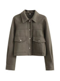 Spring New Casual Loose Solid Color Short Tweed Coat-Outfit