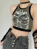Fongt X-Ray Rib Print Sleeveless Vest Niche Design Versatile Hottie Short