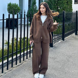 Fongt The Autumn Of 2025, The New Explosive Collar Solid Color Knitted Shirt Thick Pants Suit For Women
