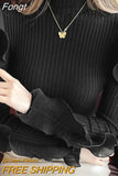 O-Neck Butterfly Long Sleeve Sweet Elegan Knitted Pullovers for Women 2023 New Waist Bottoming Blouse Korean Top