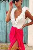 Ruffled Bodysuits Women Summer One Piece Bodysuits Overalls Beach Boho Style Bodysuit Romper Sleeveless Sexy Romper