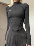long sleeve crop top with seam
