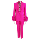 Fongt New Star Fashion Luxury Ostrich Feathers Hot Green Fruit Collar Suit Jacket