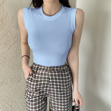 Women Solid Round Neck Ribbed Tank Top Camisole Women Summer Basic Elastic Slim Tank Top O Neck Solid Tank Top 2024-Outfit