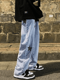 Men's Washed Vintage Star Straight Leg Jeans-Outfit