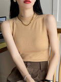 Summer Sleeveless Tank Tops Women Camisole Slim Female O-neck Knitted Ribbed Croped Vest Casual Solid Camis Top-Outfit