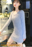 Mink Furry Sweater Women Autumn Winter Embroidery Elasticity Knit Bottoming Pullover Hippocampus Sexy Package Hip