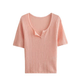 New Spring Style Open-Necked Half-Sleeved Sweater Shows Thin Solid Color Sweater 466362-Outfit