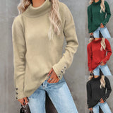 Fongt And Winter New Striped High Leader Mouth Button Sweater Solid Color Casual Loose Plus Size Sweater Woman-Outfit