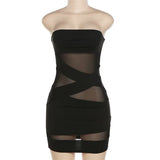Black Mesh Bandage Bodycon Mini Tube Dress-Outfit