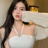 Fongt Temperament Sexy Female Knitting Irregular Slimming Sling Vest Hanging Neck Cross Pure