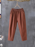 Fashion Woman Pants Casual Cotton Linen Harem Pants LOOSE Solid Ankle-Length Pants Elastic Waist Women's Summer