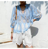 Fongt Summer New Cheesy Wind South France Vacation Embroidered Shorts Women's White Casual Pants Women's