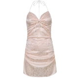 Drawstring Split Halter Summer Dress Sexy Slim Party Night Club Wear Deep V-Neck Backless Dresses For Women 2021