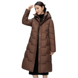 Waves Bit Seam Hooded Padded Clothes Women Winter Long Knee Cotton-Padded Clothes Thick Warm Coat-Outfit