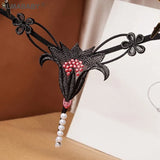 Hot Pearl Beading Massage Lingerie Thong Slim Flower Shape Hollow Out Low Waist Underwear G-String Elastic Temptation Brief 703-0-Outfit