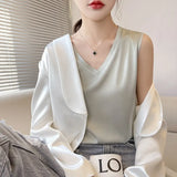 Fongt Vest Female Build Bottom With A Suit Satin Summer V Collar White Outside Wearing Small Sling Shirt-Outfit