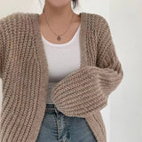 Vintage Oversized Open Front Knit Cardigan-Outfit