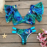 2025 New Sexy Brazilian Bikini Wrinkle Split Body Swimsuit Women Print Lotus