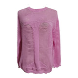 Fongt Smock Hollow Out Long Sleeve Knit Sweater Female Pure Color Versatile Loose Lazy Lazy Wind Sweater-Outfit