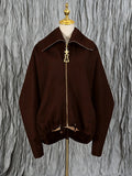 Fongt Autumn New Personality Collar Heavy Industry Embroidery Splicing Loose Pumping Rope Fashion Velvet Coat Woman