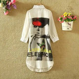 Chiffon Blouse Women 2019 Summer Digital Print Long Sun protection Shirt Female Elegant Casual Tops Chiffon Shirts