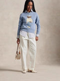 Fongt New Women's Casual Round-Neck Bear Pattern Embroidered Sweater Knitted Shirt