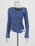 Fongt Long-Sleeved Women's Clothing In Autumn 2025 New Irregular Design Folding Button Repair Knitted Top Lady