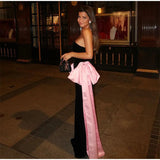Black Strapless Large Pink Sides Bow Maxi Dress-Outfit