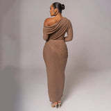 Draped Off-Shoulder Long Sleeve Top And Maxi Skirt Set-Outfit