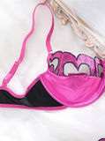 Pink Satin Lace Patchwork Lingerie Set-Outfit