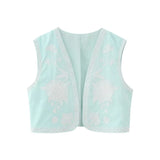 Fongt 2025 New Women's Clothing Embroidered Tard Vest