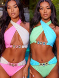 Solid Color Cross-Band Hollow Split Swimsuit Women 2025 New With Drill