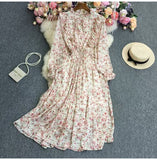 Fongt And Autumn Gentle Wind Korean Version Of Sweet Round Collar Lote Side To Receive Waist Thin A Word Broken Flower Chiffon Dress Woman