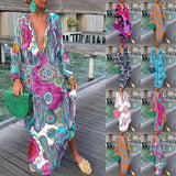 New Hot Style Fashion Print V-Neck Button Dress Women's Wear-Outfit