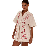 Fongt Spring And Summer New 3D Stereo Embroidery Comfortable Casual Shirt Short Suit-88189-Outfit