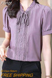 Fashion Ruffled Lacing Temperament Shirt Summer Autumn 2023 Half Sleeve Solid Color Office Lady Grace Chic Blouse