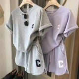 Sports Suits Women Summer Short Sleeve T-shirt Tops Wide Leg Shorts Two Piece Sets Letter Embroidery Womens Sporty