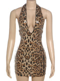 Leopard Print Halter Sequin Mini Dress-Outfit