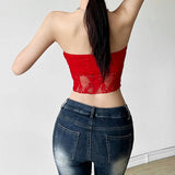 2024 Summer New Women's Clothing Solid Color Repair Street Fashion Word Collar Yarn Mesh Wrapped Breast