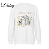 Casual Oversized Sweatshirts Women Cute Cat Print Pullover Autumn Long Sleeve Loose Harajuku Streetwear Korean