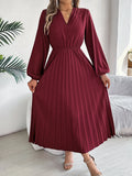 Fongt Shooting 2025 Autumn And Winter Elegant Triple V-Neck Long Sleeves To Close The Waist 100-Folded Long Skirt Women's Clothing