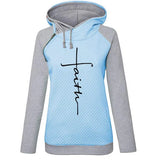 Winter Patchwork Hoodies Sweatshirts Women Faith Cross Embroidered Long Sleeve Sweatshirts Female Warm Pullover