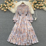 Fongt Autumn Vintage Chic Gentle Wind Broken Flower Dress Women's Standing Collar Long Dress Yang Age Reduction French First Love Dress