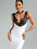 Patchwork Lace Sheer Camisole Midi Dress-Outfit